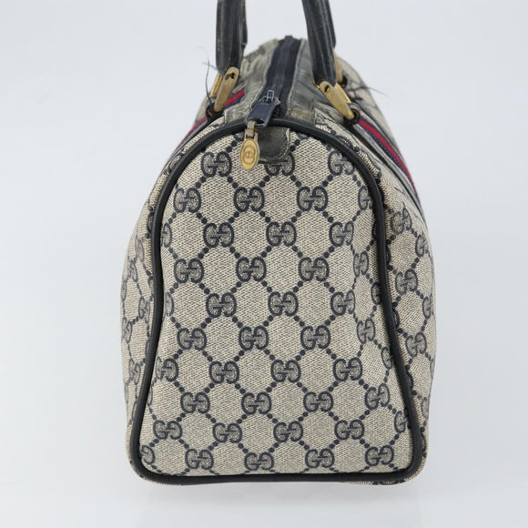 GUCCI GG Supreme Sherry Line Hand Bag PVC Navy Gold 012 3842 58 Auth gh1137