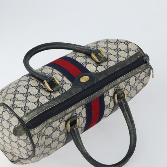 GUCCI GG Supreme Sherry Line Hand Bag PVC Navy Gold 012 3842 58 Auth gh1137