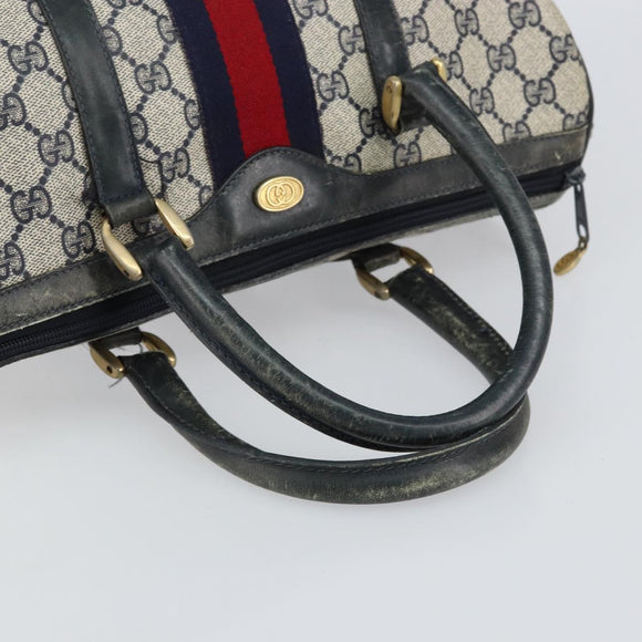 GUCCI GG Supreme Sherry Line Hand Bag PVC Navy Gold 012 3842 58 Auth gh1137