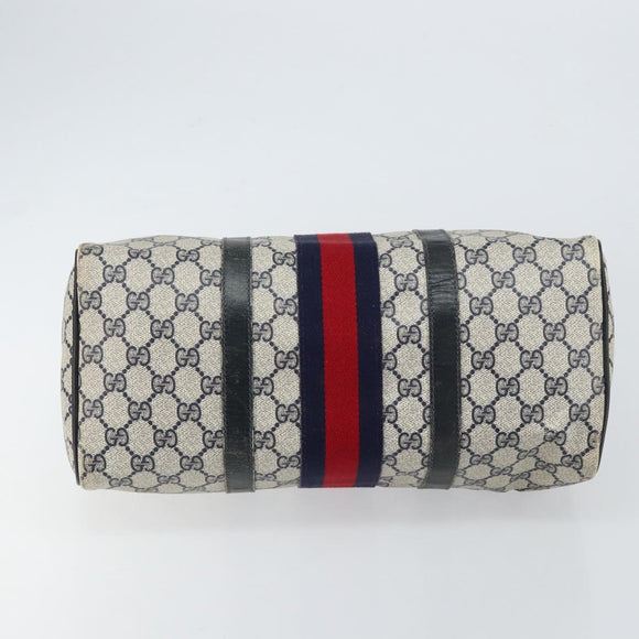 GUCCI GG Supreme Sherry Line Hand Bag PVC Navy Gold 012 3842 58 Auth gh1137