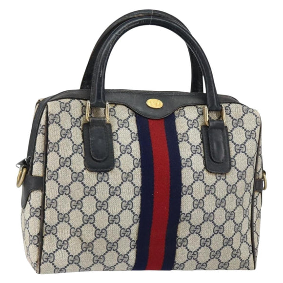 GUCCI GG Supreme Sherry Line Hand Bag PVC Navy Gold 010 378 Auth gh1138
