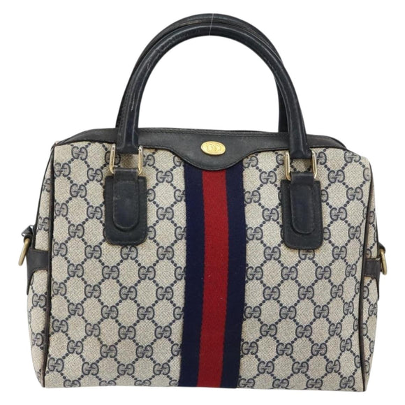 GUCCI GG Supreme Sherry Line Hand Bag PVC Navy Gold 010 378 Auth gh1138