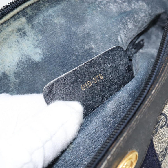 GUCCI GG Supreme Sherry Line Hand Bag PVC Navy Gold 010 378 Auth gh1138