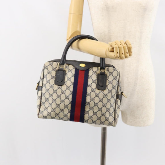 GUCCI GG Supreme Sherry Line Hand Bag PVC Navy Gold 010 378 Auth gh1138