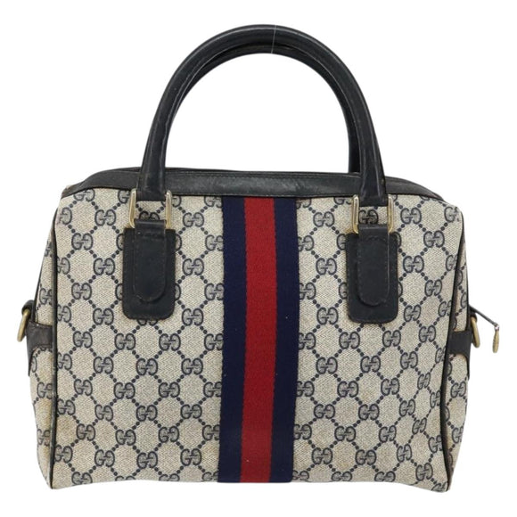 GUCCI GG Supreme Sherry Line Hand Bag PVC Navy Gold 010 378 Auth gh1138