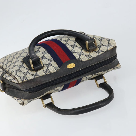 GUCCI GG Supreme Sherry Line Hand Bag PVC Navy Gold 010 378 Auth gh1138