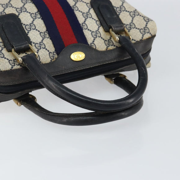 GUCCI GG Supreme Sherry Line Hand Bag PVC Navy Gold 010 378 Auth gh1138