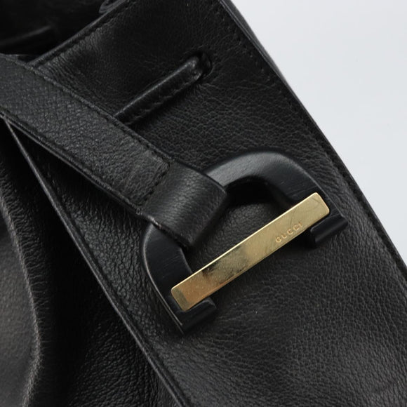 GUCCI Shoulder Bag Leather Black Gold Auth gh1143