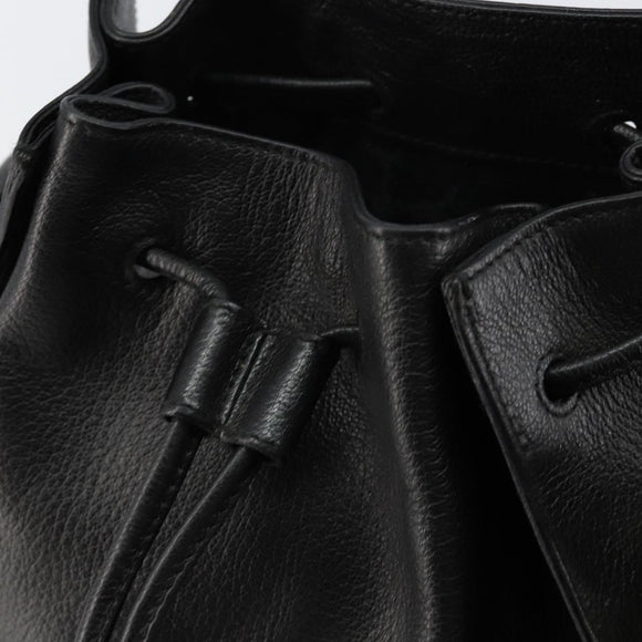 GUCCI Shoulder Bag Leather Black Gold Auth gh1143