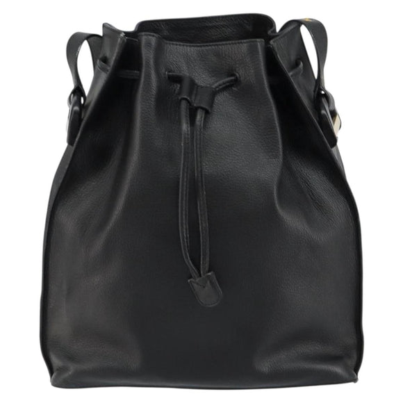 GUCCI Shoulder Bag Leather Black Gold Auth gh1143