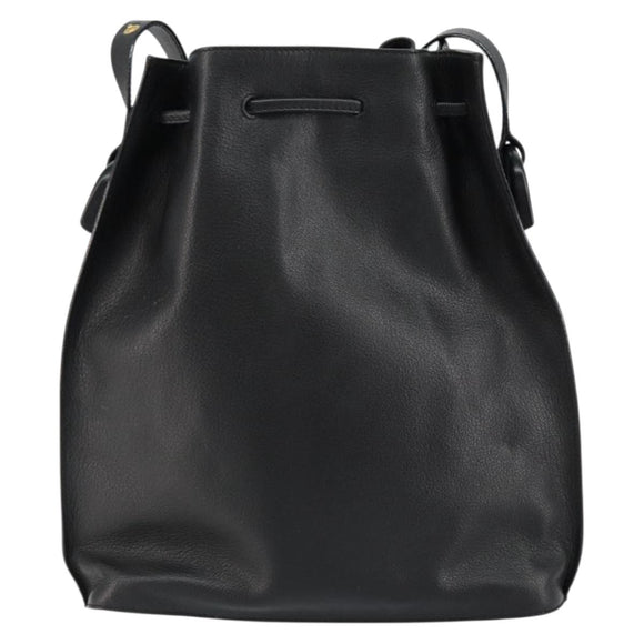 GUCCI Shoulder Bag Leather Black Gold Auth gh1143