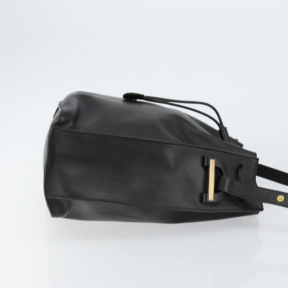 GUCCI Shoulder Bag Leather Black Gold Auth gh1143