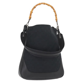 GUCCI GG Canvas Bamboo Shoulder Bag 2way Black Silver 001 4058 1705 Auth gh1144