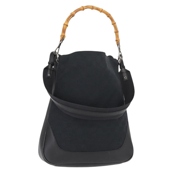 GUCCI GG Canvas Bamboo Shoulder Bag 2way Black Silver 001 4058 1705 Auth gh1144