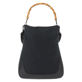 GUCCI GG Canvas Bamboo Shoulder Bag 2way Black Silver 001 4058 1705 Auth gh1144 - 0