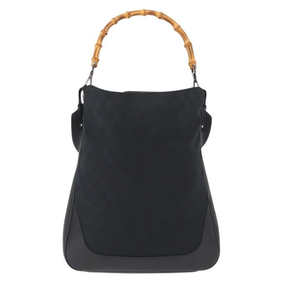 GUCCI GG Canvas Bamboo Shoulder Bag 2way Black Silver 001 4058 1705 Auth gh1144