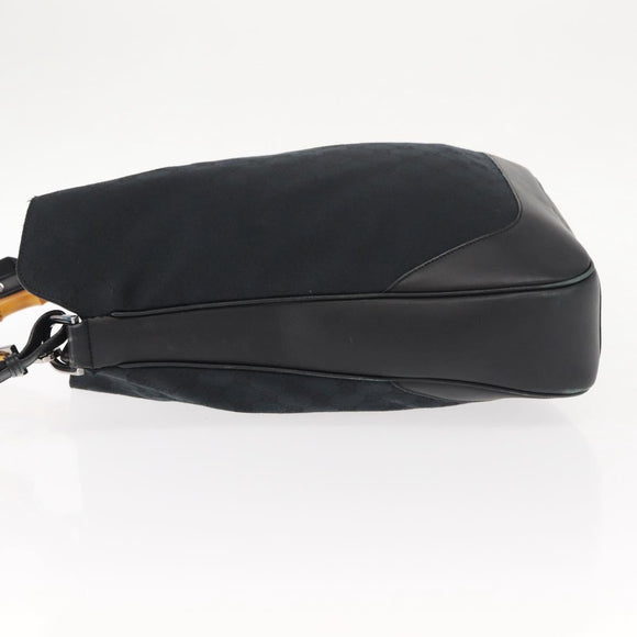 GUCCI GG Canvas Bamboo Shoulder Bag 2way Black Silver 001 4058 1705 Auth gh1144