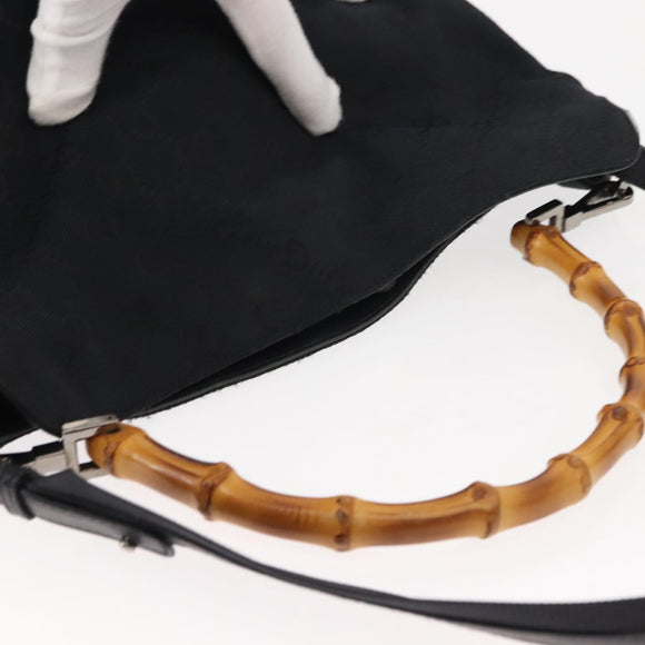 GUCCI GG Canvas Bamboo Shoulder Bag 2way Black Silver 001 4058 1705 Auth gh1144