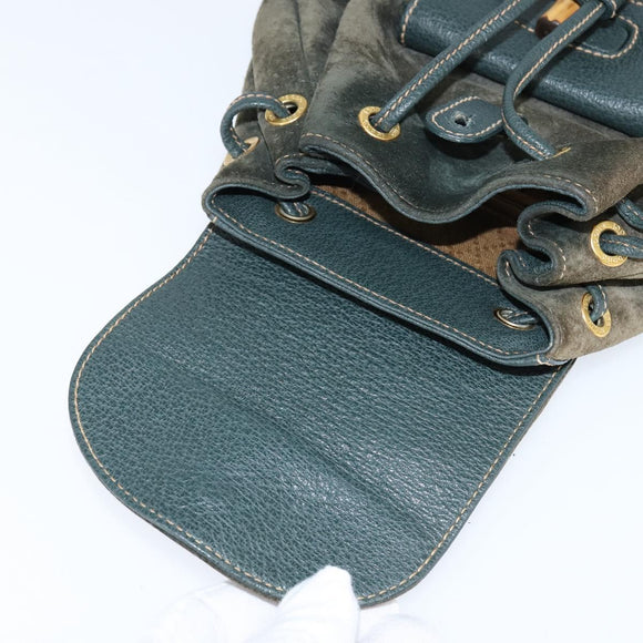 GUCCI Bamboo Backpack Suede Khaki Gold 003 58 0030 Auth gh1145