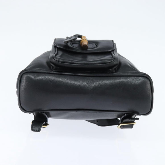 GUCCI Bamboo Backpack Leather Black Gold 003 2034 0030 Auth gh1146