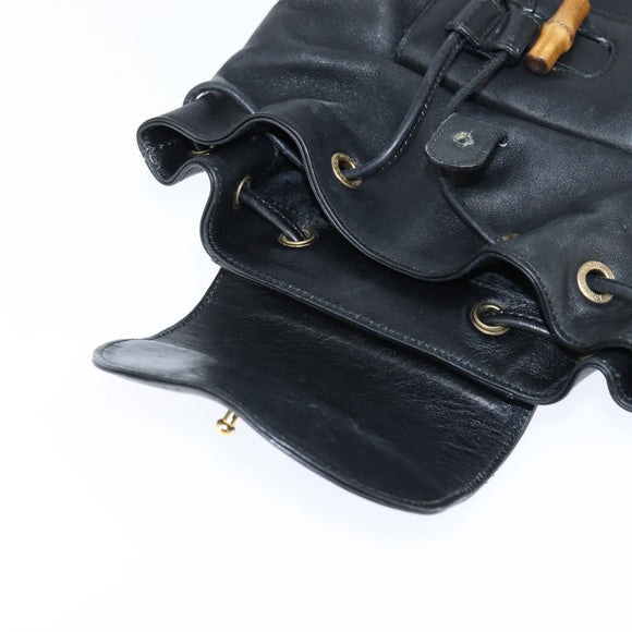 GUCCI Bamboo Backpack Leather Black Gold 003 2034 0030 Auth gh1146