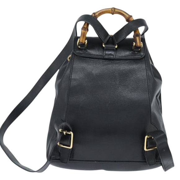 GUCCI Bamboo Backpack Leather Black Gold 003 2034 0030 Auth gh1146