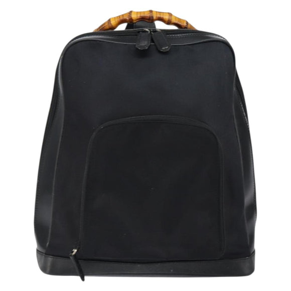 GUCCI Bamboo Bag Nylon Enamel 2way Black Silver 003 2058 0059 5 Auth gh1147