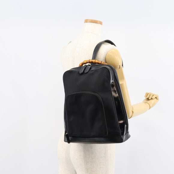 GUCCI Bamboo Bag Nylon Enamel 2way Black Silver 003 2058 0059 5 Auth gh1147