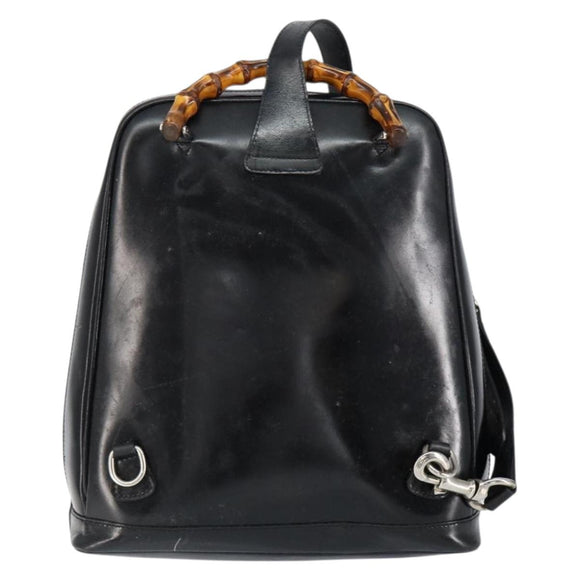 GUCCI Bamboo Bag Nylon Enamel 2way Black Silver 003 2058 0059 5 Auth gh1147
