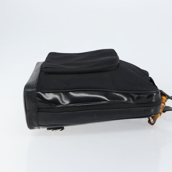 GUCCI Bamboo Bag Nylon Enamel 2way Black Silver 003 2058 0059 5 Auth gh1147