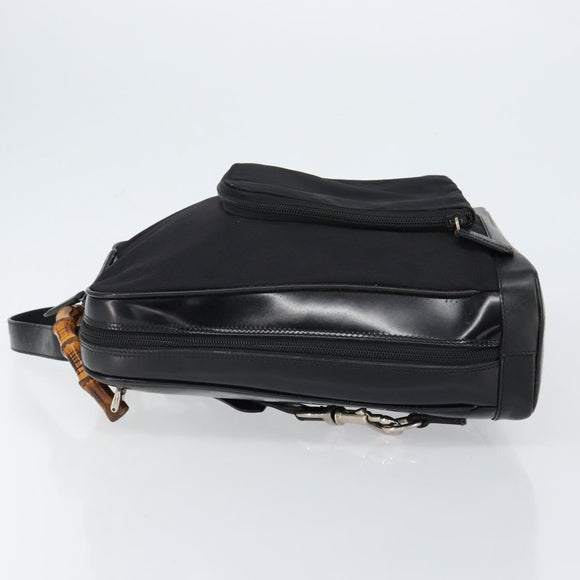 GUCCI Bamboo Bag Nylon Enamel 2way Black Silver 003 2058 0059 5 Auth gh1147