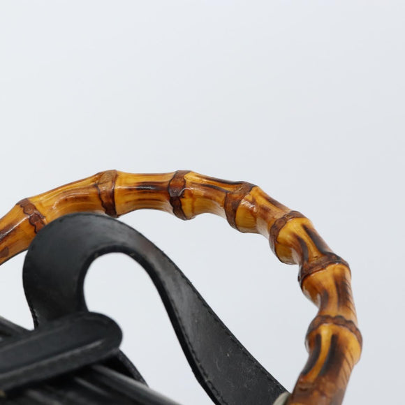 GUCCI Bamboo Bag Nylon Enamel 2way Black Silver 003 2058 0059 5 Auth gh1147