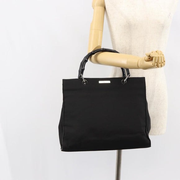GUCCI Bamboo Hand Bag Nylon Black Silver 002 1010 Auth gh1148