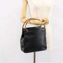 GUCCI Bamboo Hand Bag Leather Black Gold 000 3444 0580 Auth gh1149-22
