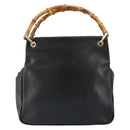 GUCCI Bamboo Hand Bag Leather Black Gold 000 3444 0580 Auth gh1149-13