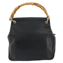 GUCCI Bamboo Hand Bag Leather Black Gold 000 3444 0580 Auth gh1149-2