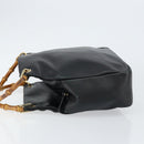 GUCCI Bamboo Hand Bag Leather Black Gold 000 3444 0580 Auth gh1149-4