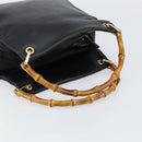 GUCCI Bamboo Hand Bag Leather Black Gold 000 3444 0580 Auth gh1149-7