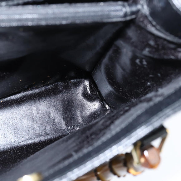 GUCCI Bamboo Hand Bag Leather Black Gold 002 1186 0260 Auth gh1150
