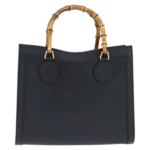 GUCCI Bamboo Hand Bag Leather Black Gold 002 1186 0260 Auth gh1150