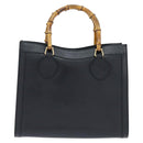 GUCCI Bamboo Hand Bag Leather Black Gold 002 1186 0260 Auth gh1150-2