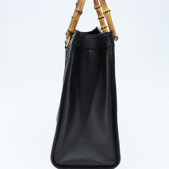 GUCCI Bamboo Hand Bag Leather Black Gold 002 1186 0260 Auth gh1150