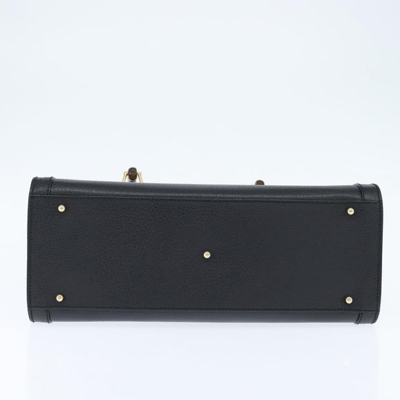 GUCCI Bamboo Hand Bag Leather Black Gold 002 1186 0260 Auth gh1150