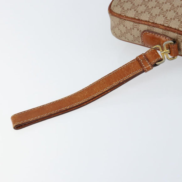 CELINE Macadam Canvas Clutch Bag PVC Beige Gold Auth gh1151