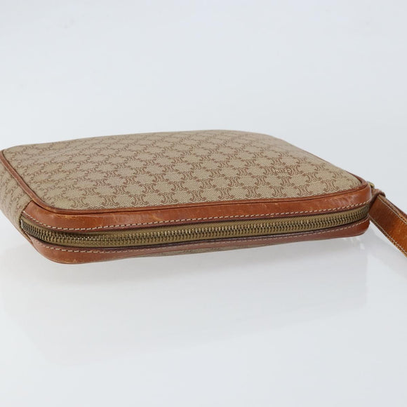 CELINE Macadam Canvas Clutch Bag PVC Beige Gold Auth gh1151