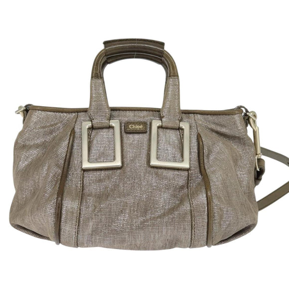 Chloe Etel Hand Bag Leather 2way Beige Gold Auth gh1152