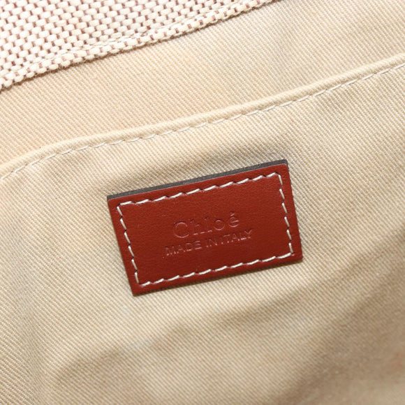 Chloe Woody La Tote Bag Canvas Leather Beige Brown Auth gh1153
