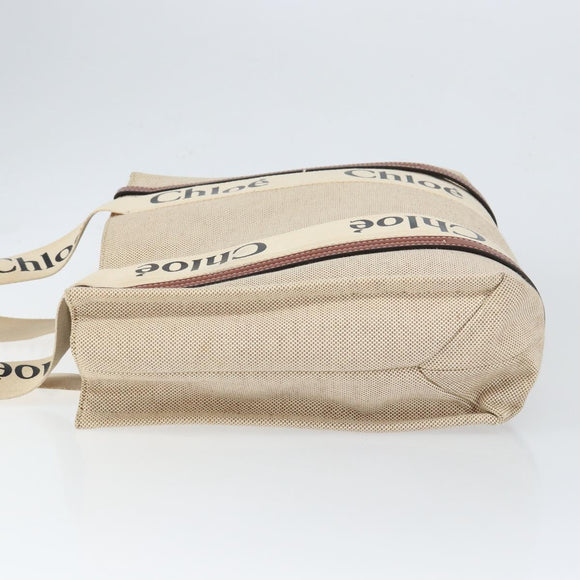 Chloe Woody La Tote Bag Canvas Leather Beige Brown Auth gh1153