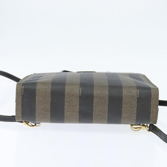 FENDI Pecan Canvas Hand Bag PVC 2way Black Brown Auth gh1157
