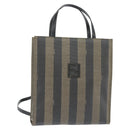 FENDI Pecan Canvas Hand Bag PVC 2way Black Brown Auth gh1157-1